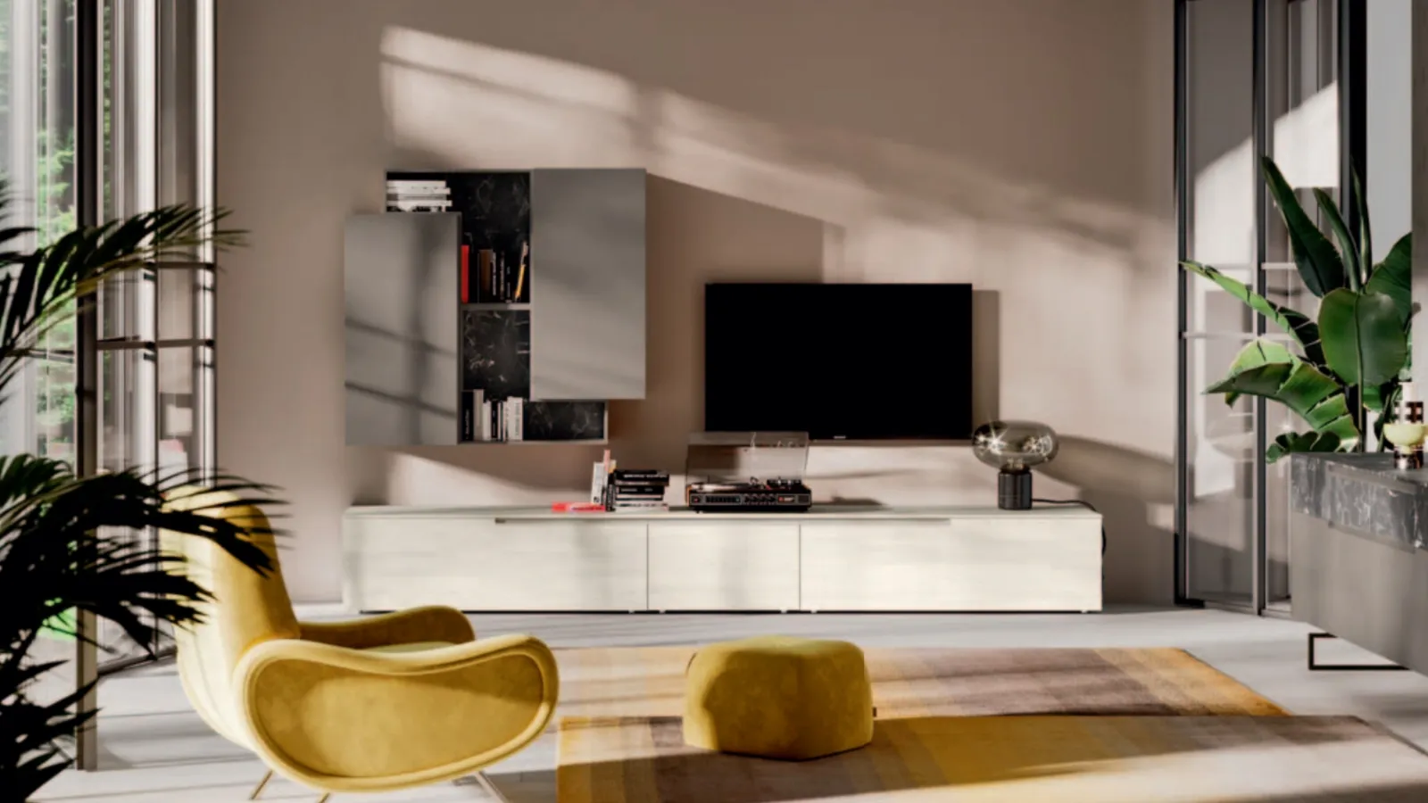 Equipped wall unit in textured and melamine finish, Day 05 by Orme.