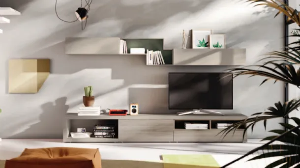 Modern wall unit with Day 10 shelves by Orme.