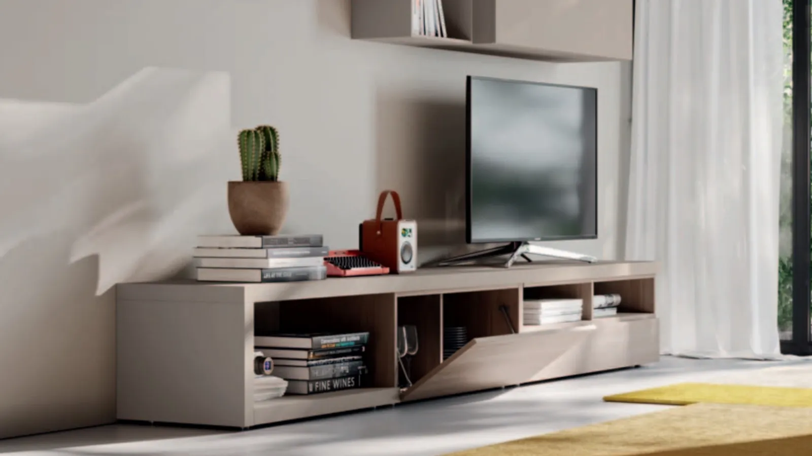 Modern wall unit with Day 10 shelves by Orme.