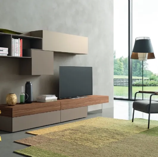 Lampo L6C06 wall unit in Walnut veneer and matte lacquer by Sangiacomo.