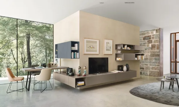 Angular wall unit Lampo L6C12 A in matte lacquered finish by Sangiacomo.