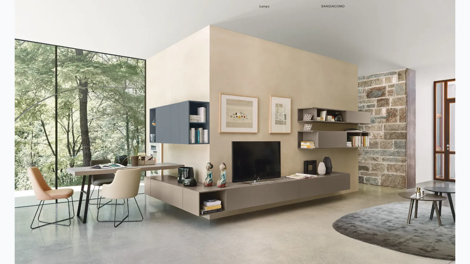Angular wall unit Lampo L6C12 A in matte lacquered finish by Sangiacomo.
