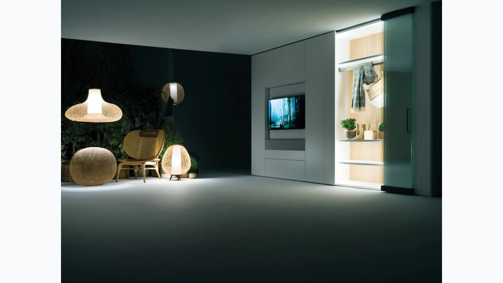 Living wall unit with glass doors by Caccaro.