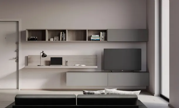 Suspended Living Wall Unit with Desk by Nardi Interni.