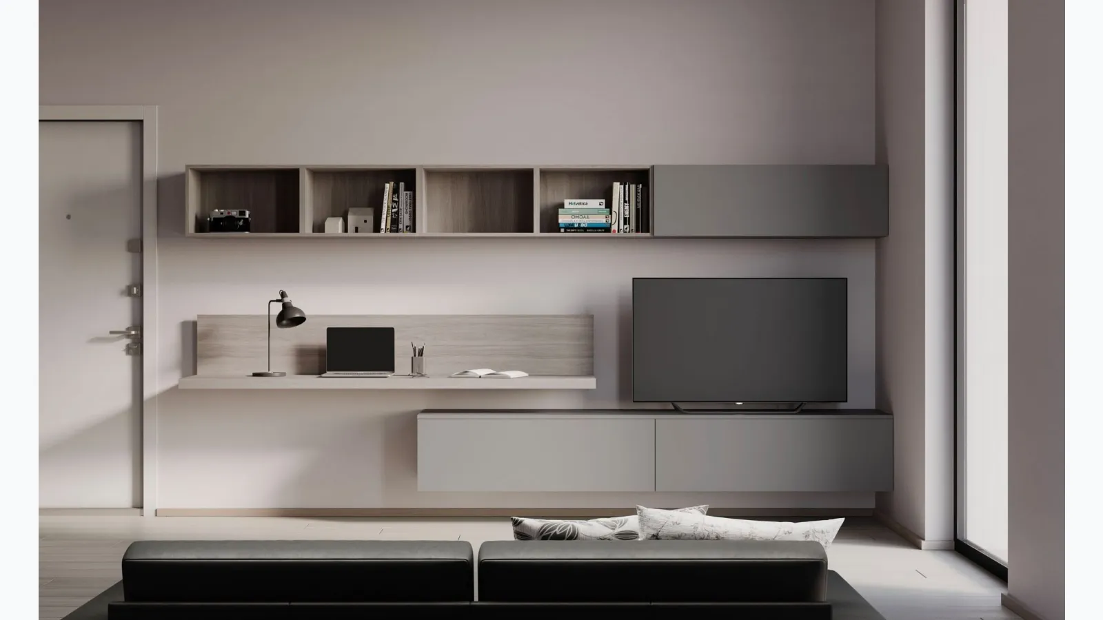 Suspended Living Wall Unit with Desk by Nardi Interni.