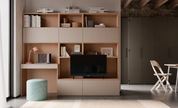 Tortora Living Wall Unit with Desk Modul Box by Nardi Interni