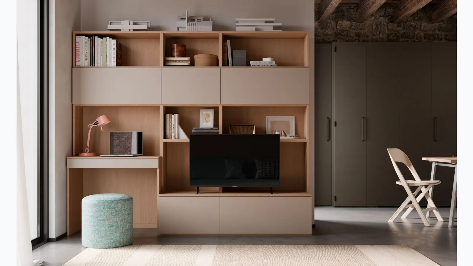 Tortora Living Wall Unit with Desk Modul Box by Nardi Interni