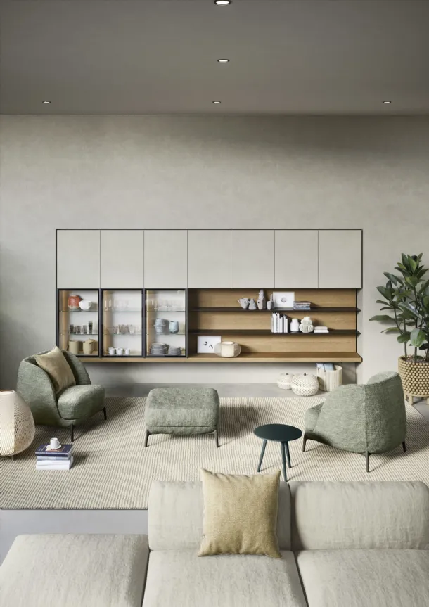 Wall-mounted shelves and surfaces by Novamobili.