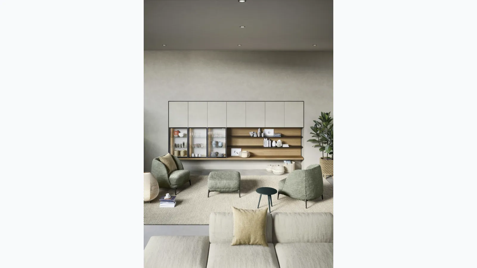 Wall-mounted shelves and surfaces by Novamobili.