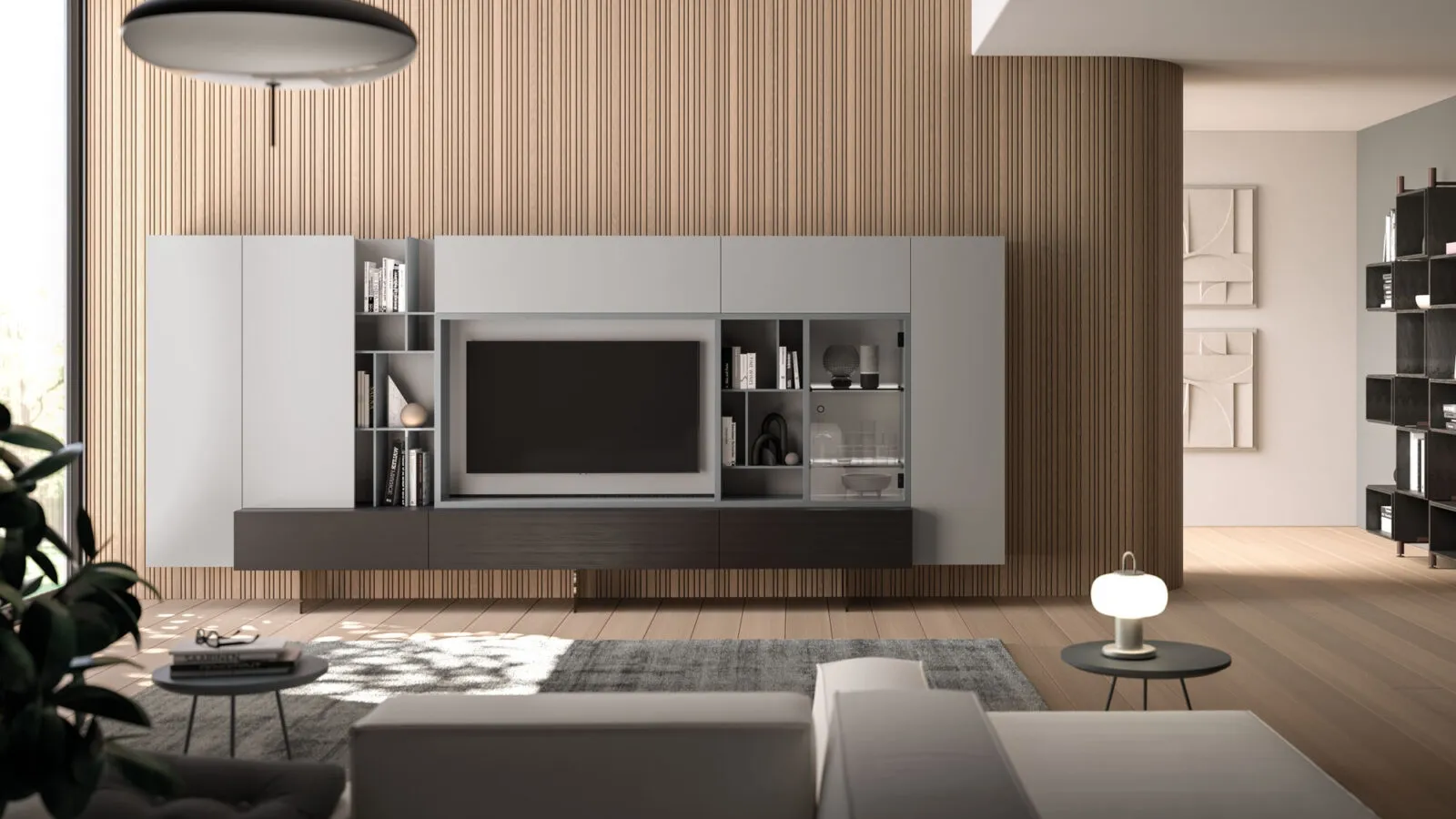 Wall unit Module Day 13 in matte lacquer and textured charcoal by Orme