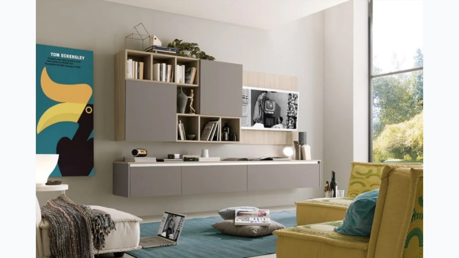Suspended Wall Unit in the finishes London grey and light elm Soft Futura 03 by S75.