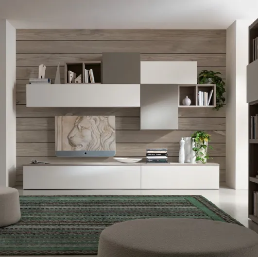 Wall unit in white malè and Soft Londra gray finish S75 Futura 04.