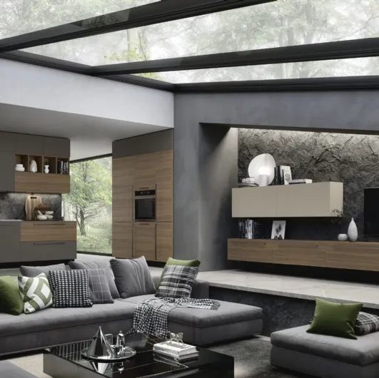 Suspended wall unit in eucalyptus and beige finish Spot Chloè 02 by S75
