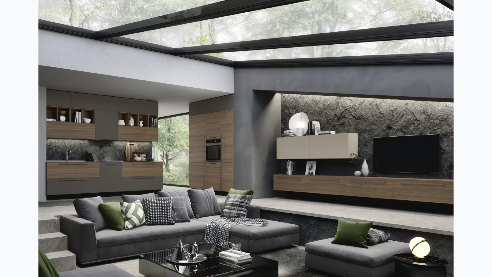 Suspended wall unit in eucalyptus and beige finish Spot Chloè 02 by S75