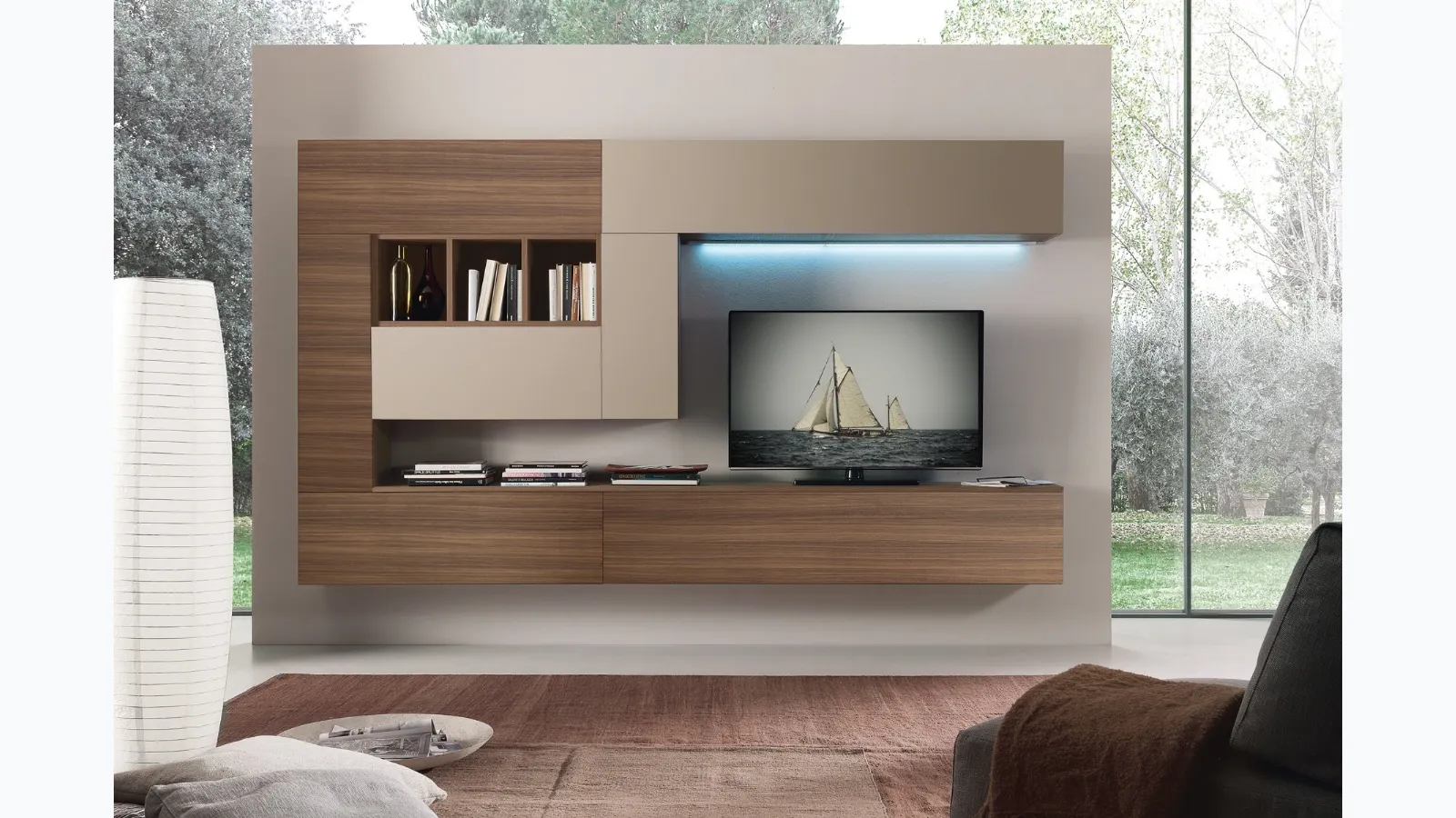 Furnished wall in eucalyptus finish and Fenix beaver Spot Chloe 03 by S75.