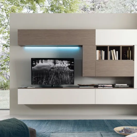 Wall mounted equipped Spot Cindy 01 in Ontario oak finish and white by S75.