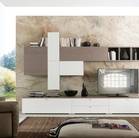 Spot Cindy 02 equipped wall unit in oak ontario and white finish from S75.