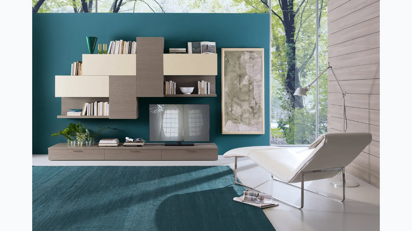 Wall unit Spot Cindy 03 in oak and magnolia finish by S75.