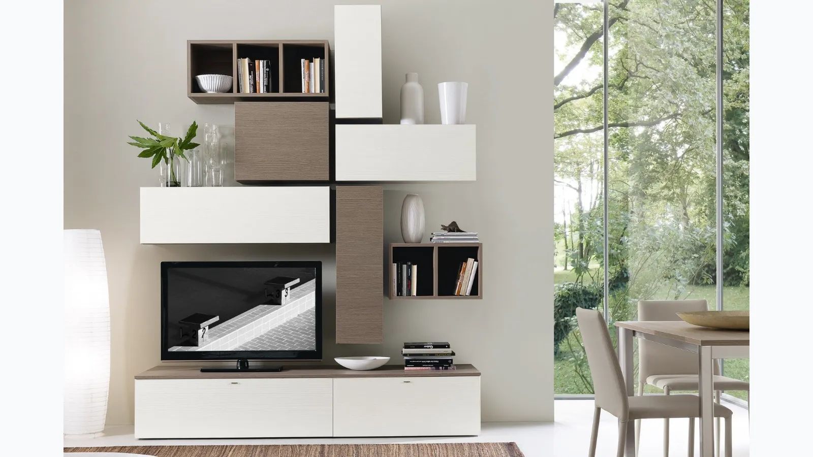 Spot Cindy 04 equipped wall unit in Ontario oak finish and white from S75.