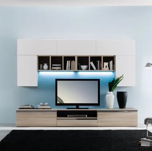 Wall unit with matte white finish and light elm Spot Irma 01 by S75.