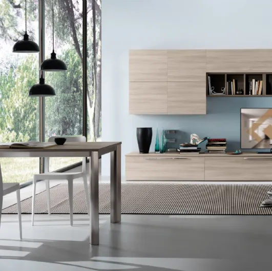 Equipped wall unit in melamine light elm Spot Irma 02 by S75