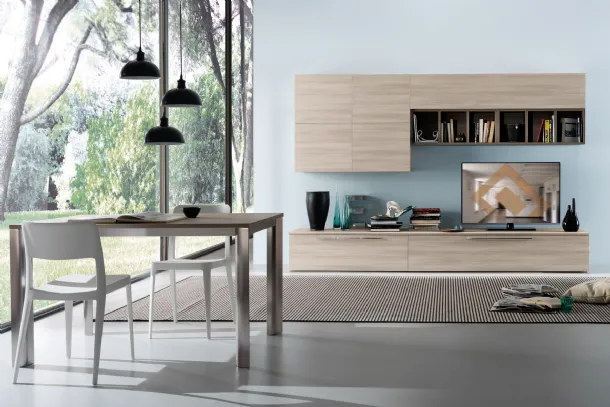 Equipped wall unit in melamine light elm Spot Irma 02 by S75