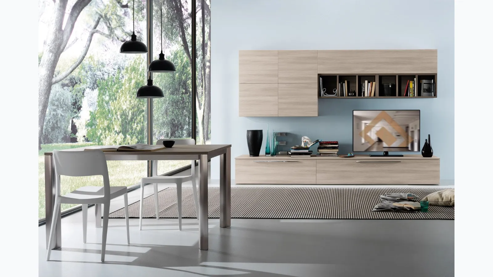 Equipped wall unit in melamine light elm Spot Irma 02 by S75