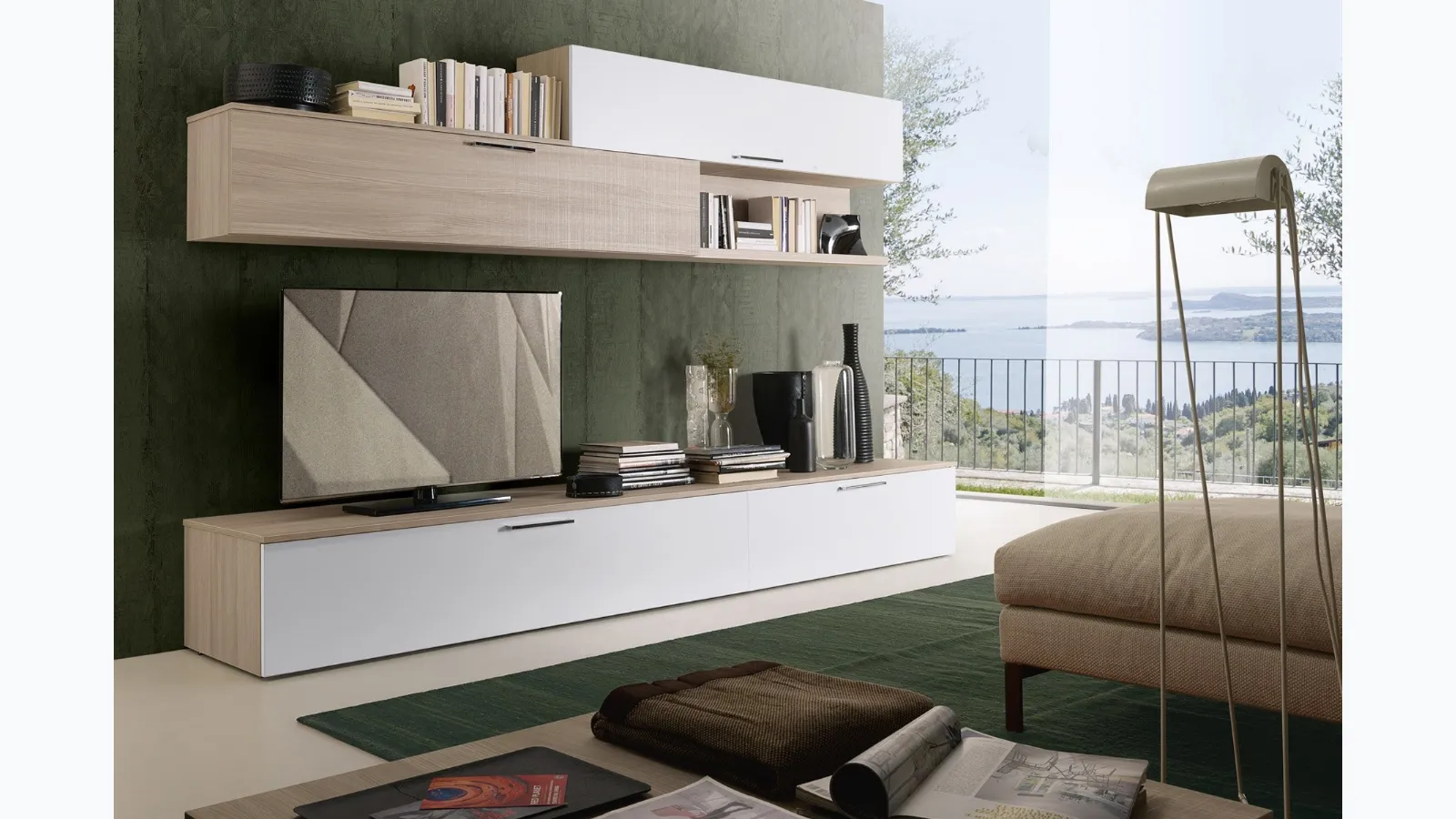 Wall Unit Spot Irma 03 in matte white finish and light elm by S75.