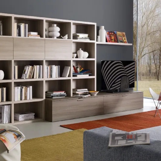 Spot Irma 05 equipped wall unit in light elm and brown finish by S75.