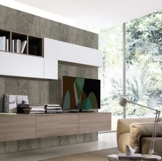 Suspended wall unit Spot Irma 07 in olmo brown and white finish by S75.
