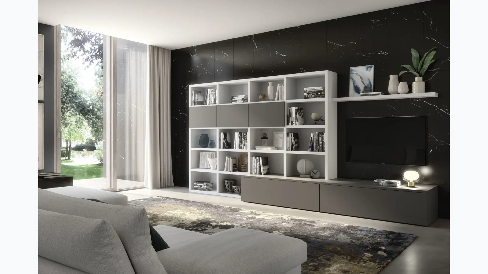 Wall unit in white elm and grey finish Spot Noemi 01 of S75