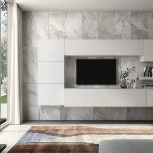 Suspended wall unit in white elm finish Spot Noemi 02 by S75.