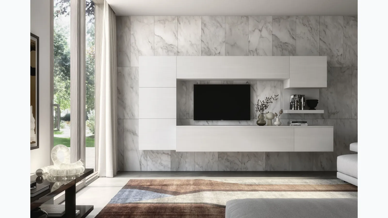 Suspended wall unit in white elm finish Spot Noemi 02 by S75.