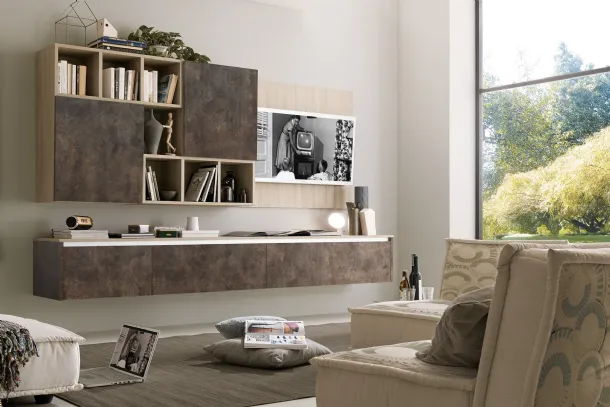 Suspended wall unit in volcano cement melamine Supreme City 02 by S75.