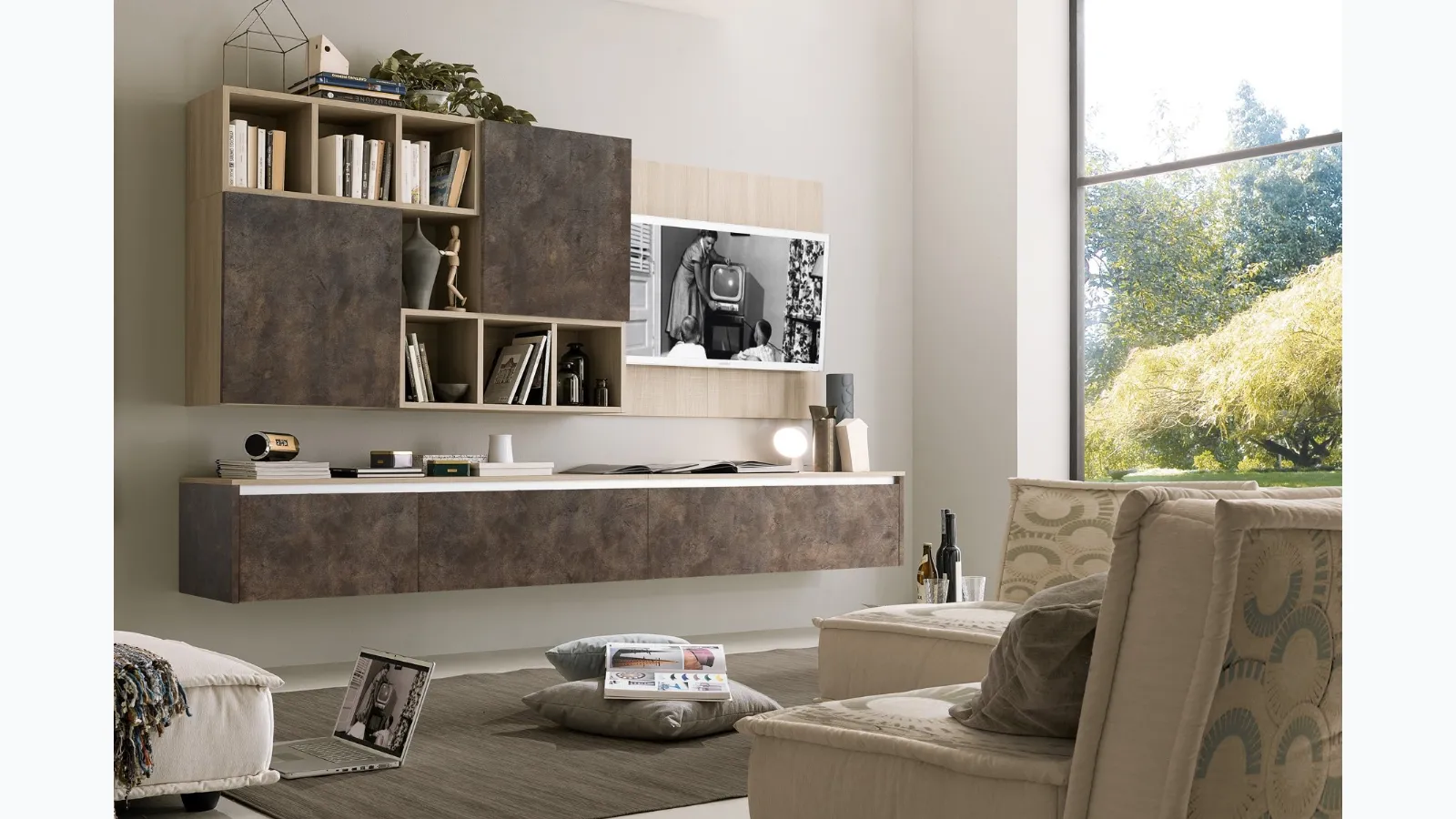 Suspended wall unit in volcano cement melamine Supreme City 02 by S75.