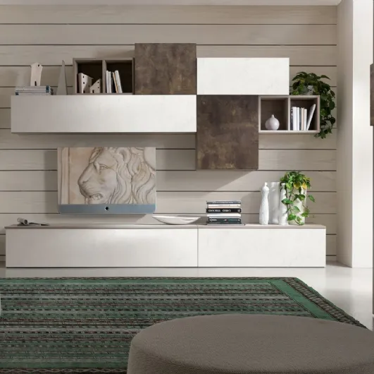 Equipped wall unit in white melamine cement and Vulcan Supreme City 03 by S75.