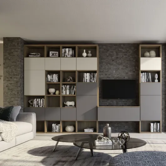 Wall unit in beige and grey Supreme Ingrid Walnut 01 finish by S75