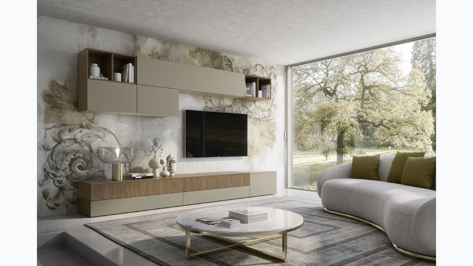 Supreme wall unit in walnut and clay finish Ingrid Walnut 03 by S75