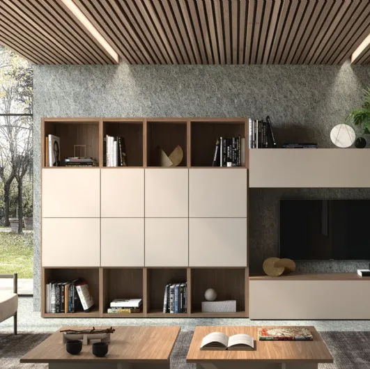 Wall unit in clay finish and Supreme walnut Ingrid Noce 04 of S75.