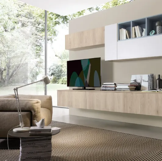 Suspended wall unit in flamed oak and white malè Supreme Ingrid Oak 03 by S75