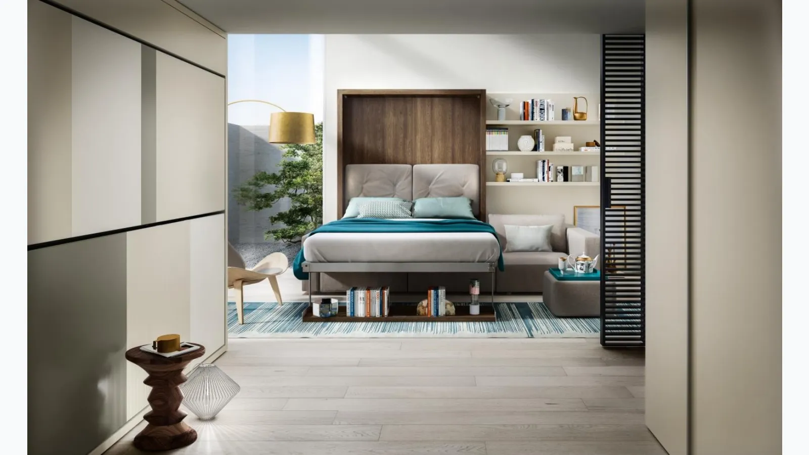 Murphy bed convertible into matte lacquered and melamine Living 08 Swing by Clei.