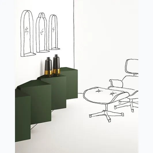 Suspended green lacquered Ang mobile by Minotti Italia.