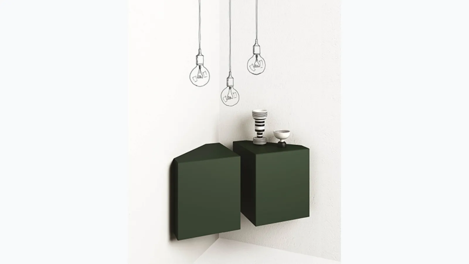 Suspended mobile in lacquered green Ang by Minotti Italia.