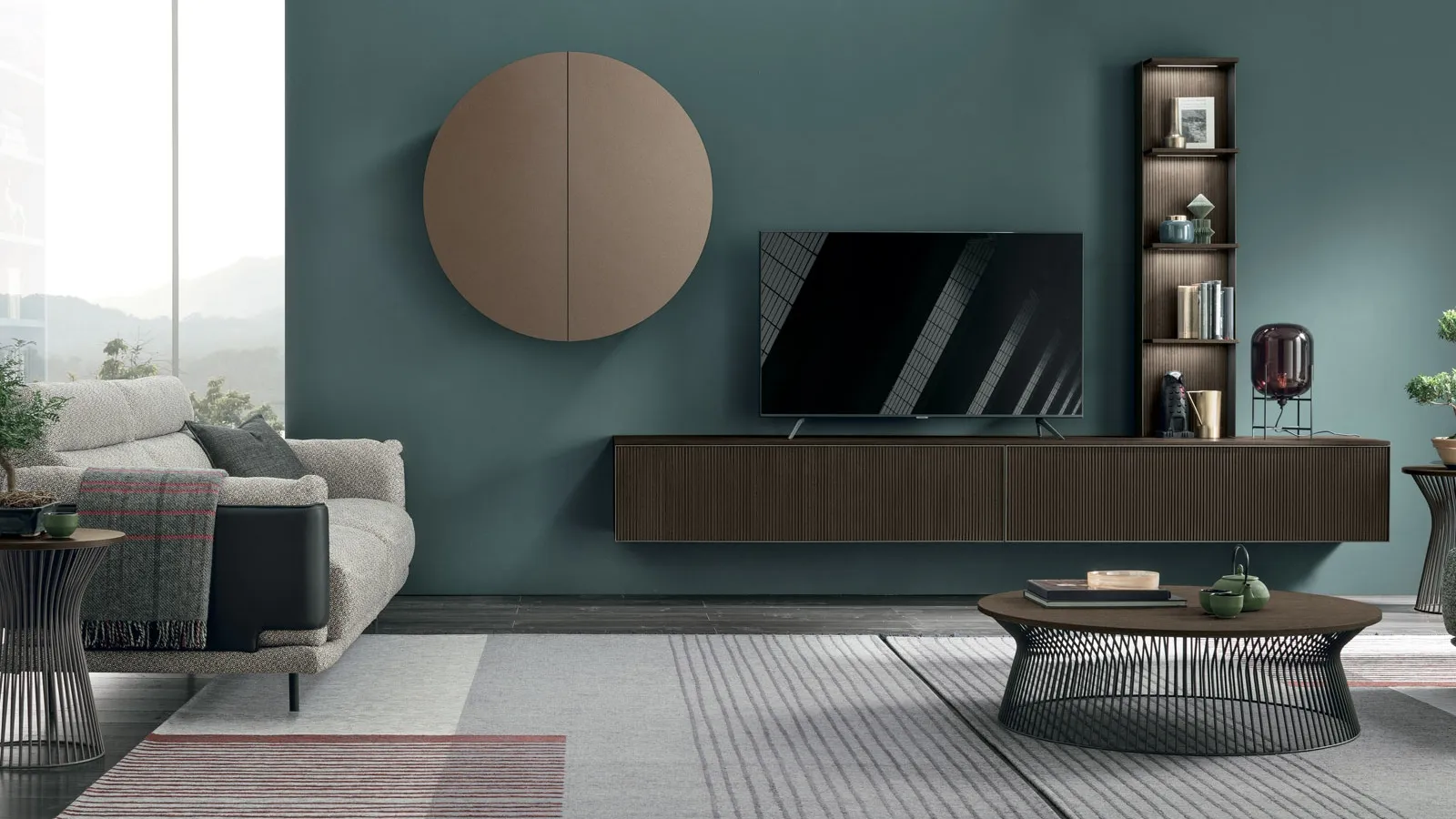 Suspended mobile Atlas UNIT AT108 in moka oak finish by Tomasella.