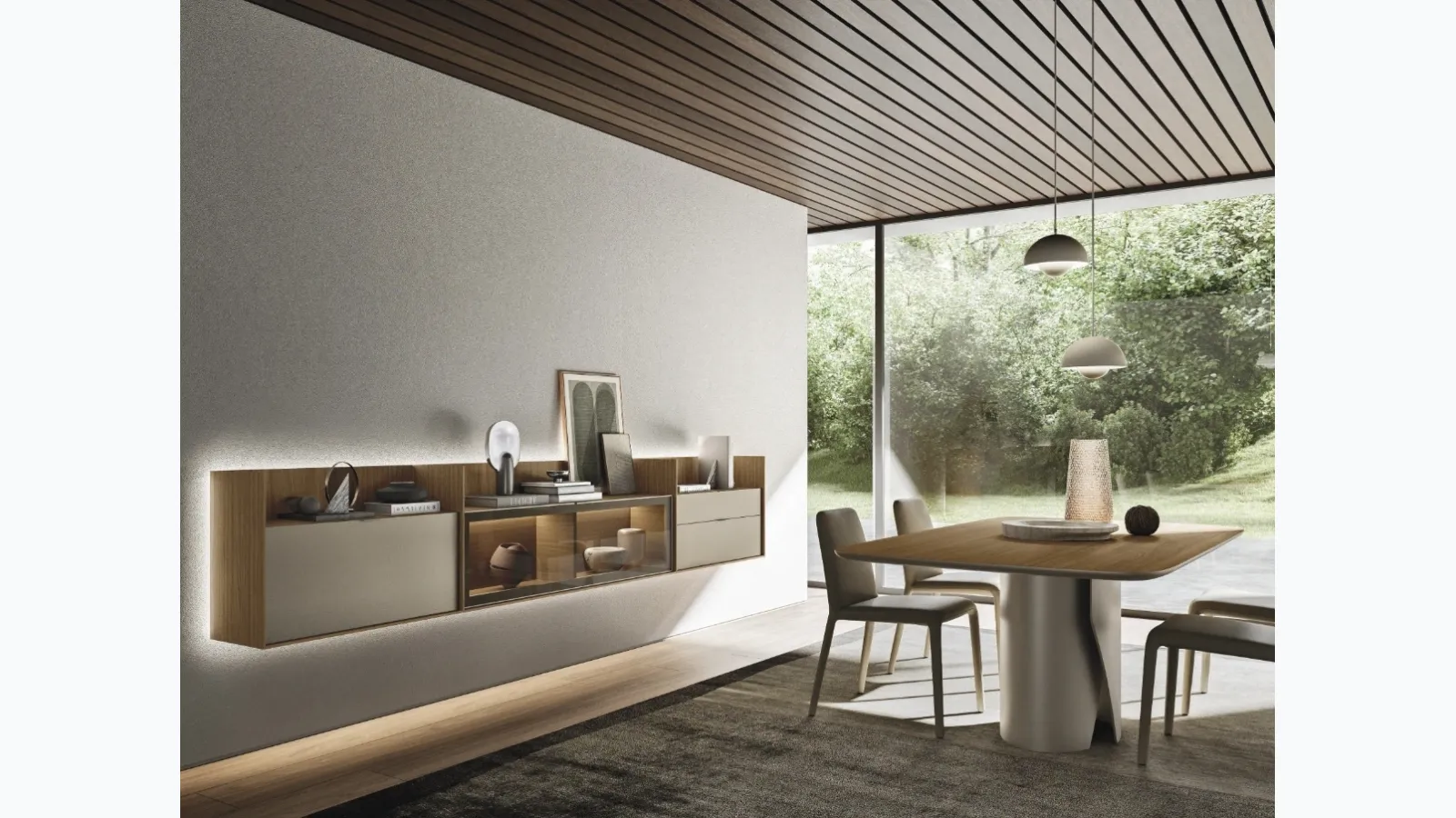 Suspended mobile Cabaret One 03 in material and Sangiacomo wood.