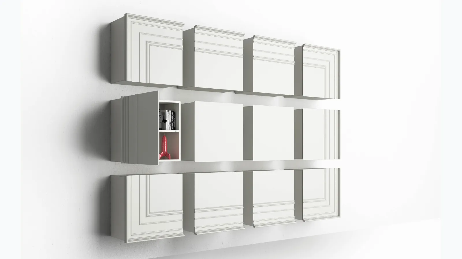 Suspended mobile Gessolina with 12 shelves by Minotti Italia.
