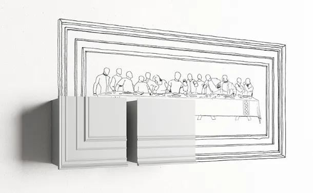 Suspended mobile Gessolina with 2 hanging cabinets from Minotti Italia.