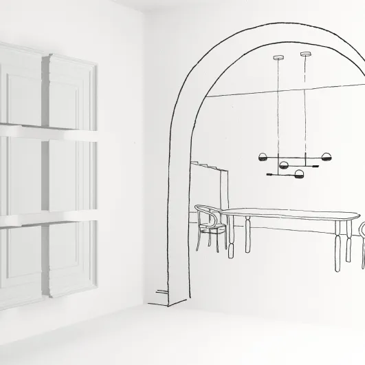 Suspended mobile Gessolina with 6 shelves from Minotti Italia.