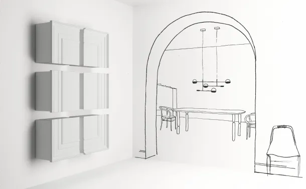 Suspended mobile Gessolina with 6 shelves from Minotti Italia.