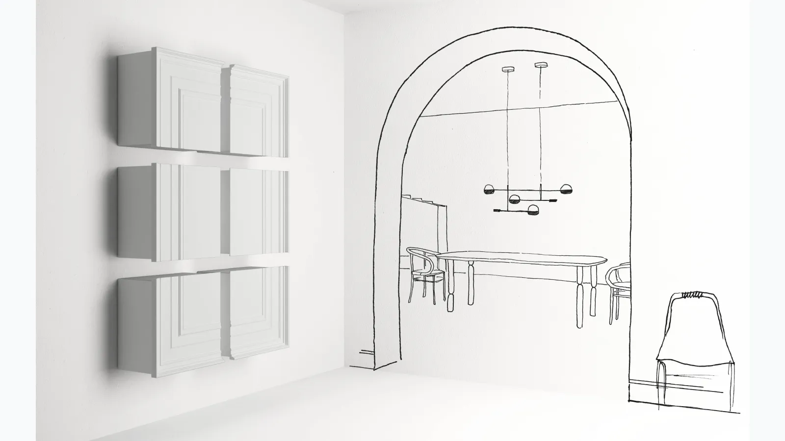 Suspended mobile Gessolina with 6 shelves from Minotti Italia.